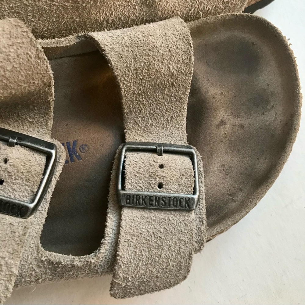 Birkenstock Sandals EU 40 Woman 9.5 Arizona Taupe Suede Soft Footbed - Picture 2 of 7